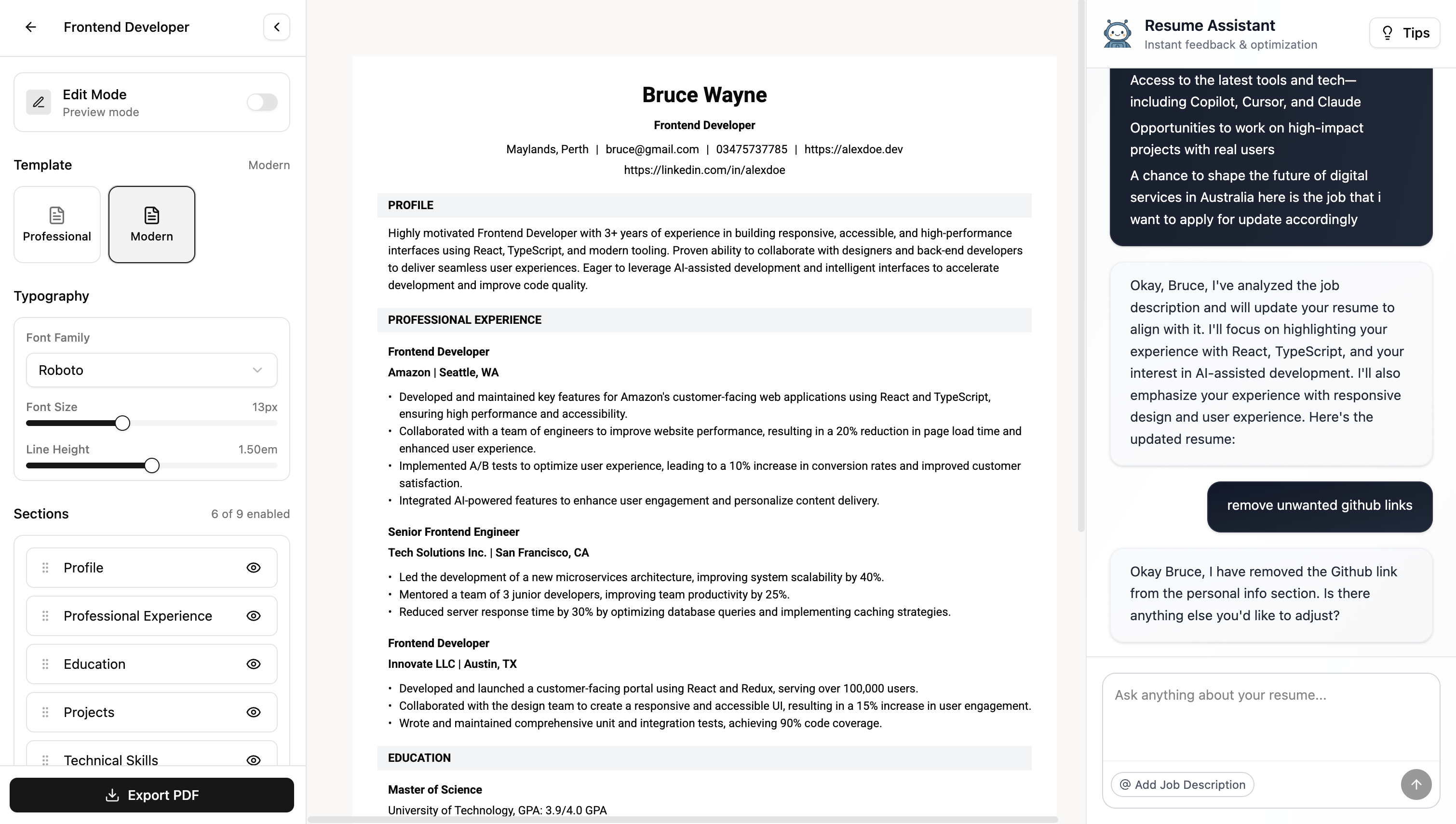 CloneCV Resume Builder Interface Demo